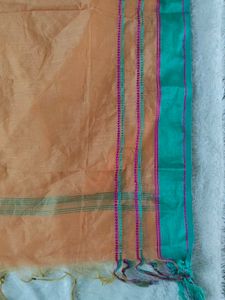 Elegant Orange Dupatta with Teal Border