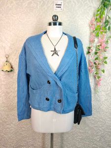 Chic Blue Knit Cardigan