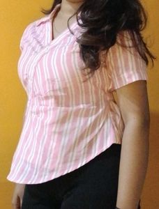 Chic Pink Striped Wrap Top