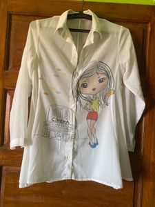 Cute Graphic Print Button-Up Shirt