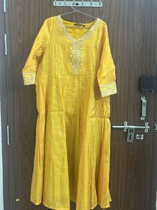Melange Deep Yellow Chanderi Embroidered Kurta