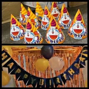 Birthday Banner & Doraemon Hats