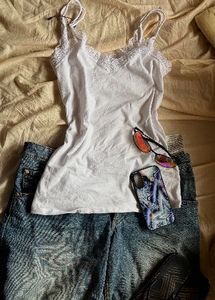 White Lace Trim Cami Top