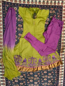 New Beautiful Green &amp; Purple Kurta Set