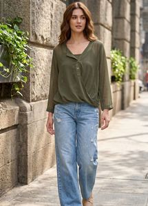 Chic Olive Green Wrap Top