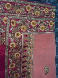 MAGENTA PEACH &amp; PINK Designer Sarree with Blouse