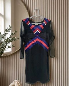 Chic Black Net Sleeve A-line Dress
