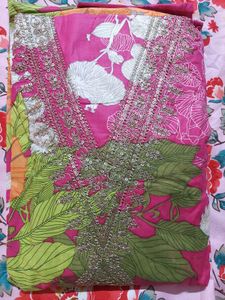 Vibrant Pink Floral Kurta Set(unstitched)