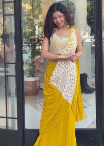 Teal &amp; Silver Embellished Saree