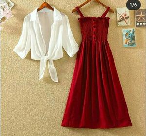 Red Dress With Shirt Like Overcoat