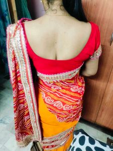 Vibrant Orange and Red Saree