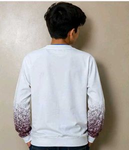 White Sweatshirt with Ombre Sleeves