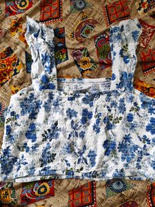Blue Floral Smocked Crop Top