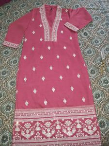Pink Embroidered Kurti Set