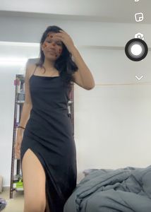 Perfect Black Dress. Thigh Slit . Square Necked . Sleeveless