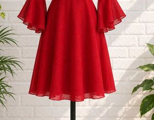 Elegant Red Flare Sleeve Dress