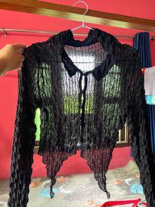 Sheer Textured Button-Up Blouse with no defects
