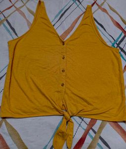Yellow Sleeveless Tank Top with Front Knot