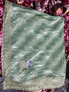 Beautiful Green Saree with Lace Border