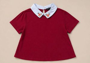 Charming Red Top with Floral Collar