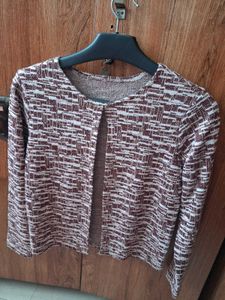 Chic Brown & White Geometric Cardigan