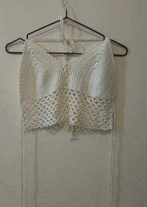 🤍 White Crochet Halter Crop Top | Boho