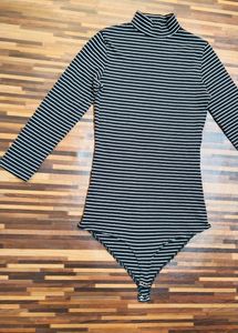 Mock Neck Slim Striped Body Suit