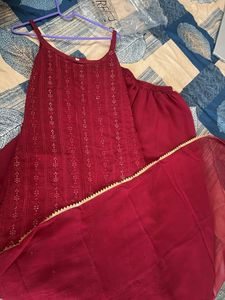 Red Embellished Kurta