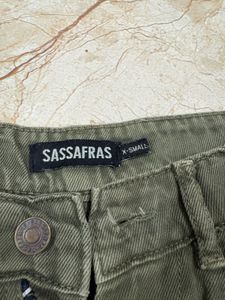 Olive Green Wide Leg Ripped Jeans