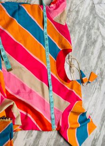 Vibrant Striped Anarkali Kurta with Dupatta