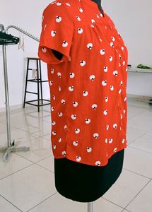 Red Printed Short Sleeve Blouse
