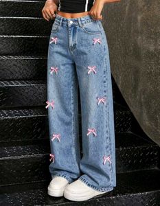 Cute Bow Detailed Wide Leg Jeans