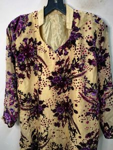 ✨ Elegant Floral Women's Kurti | Beige &amp; Purple