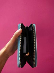 Stylish Color Block Zip Around Wallet
