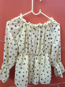Yellow Clinched Waist Off Shoulder Top
