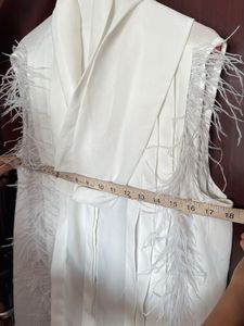 Chic White Feather Trimmed Gown