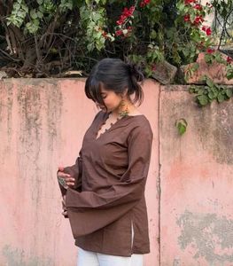 Brown Kurti with Flared Sleeves