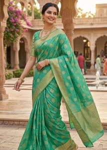 Elegant Green Silk Saree with Gold Motifs