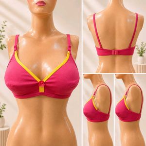 Comfortable Pink & Yellow Trim Bra