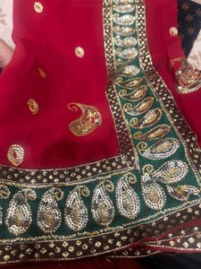 Elegant Red Saree with Paisley Embroidery