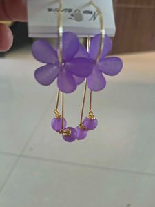 Charming Purple Flower Hoop Earrings new with tag