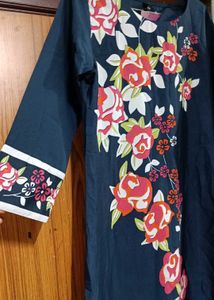 Blue Kurta with Floral Embroidery