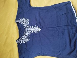 Embroidered Navy Blue Kurta