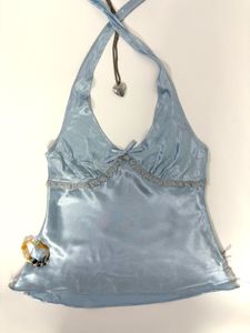 blue satin lace cami top