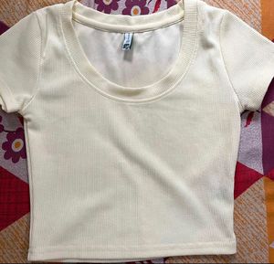 Cream Ribbed Crop Top