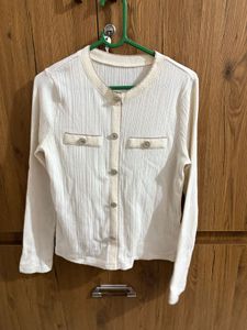 Cream Ribbed Button-Up Cardigan