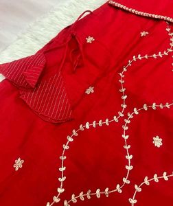 Vibrant Red Kurta Set with Gold Embroidery