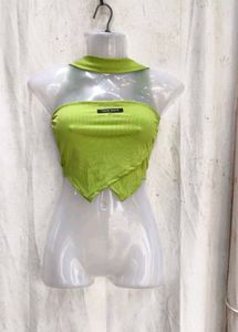 I. Lime Green Asymmetrical Crop Top