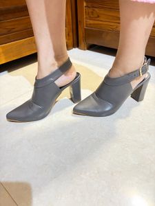 Stylish Grey Block Heel Mules