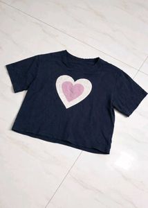 Navy Heart Graphic Crop T-Shirt